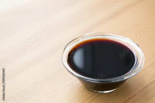 Soy sauce in a glass bowl