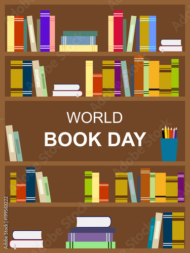 World Book Day. Vector flat book shelf.
