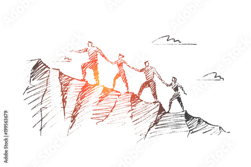 Vector hand drawn teamwork concept sketch.