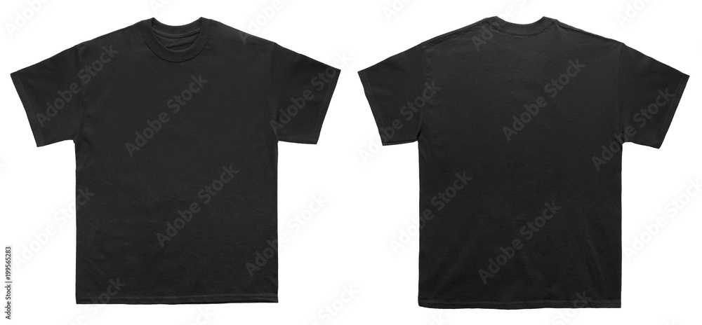 Blank T Shirt color black template front and back view on white background - obrazy, fototapety, plakaty 