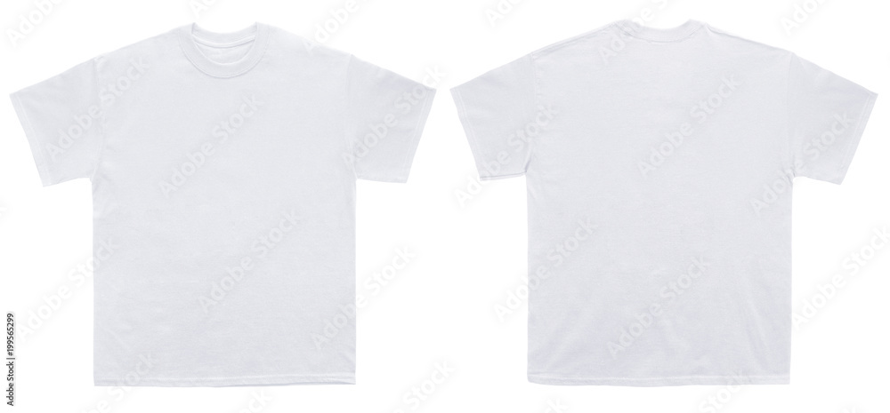 Foto Stock Blank T Shirt color white template front and back view on white  background | Adobe Stock