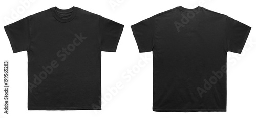 Blank T Shirt color black template front and back view on white background photo