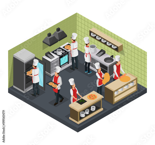 Isometric Italian Restaurant Cooking Room Template