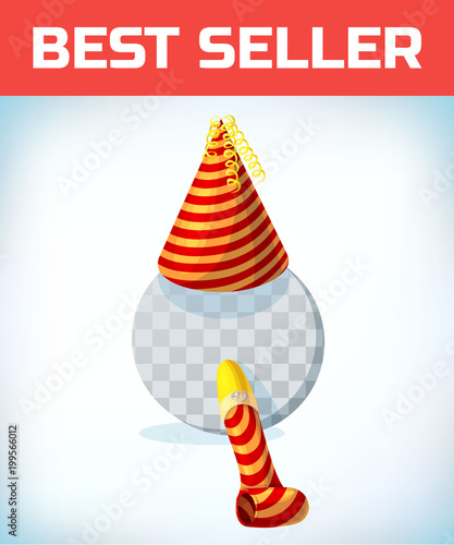 birthday hat and pipe. Masquerade costume headdress. Carnival or Halloween Cartoon Vector illustration