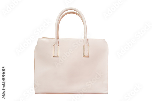 Beige handbag. Fashionable concept. Isolated. White background