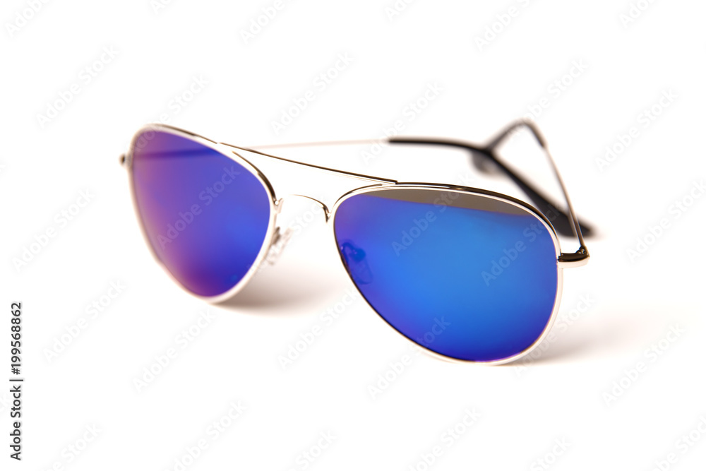 Stylish sunglasses with blue glasses isolated on a white background Stylish sunglasses with blue glasses isolated on a white background