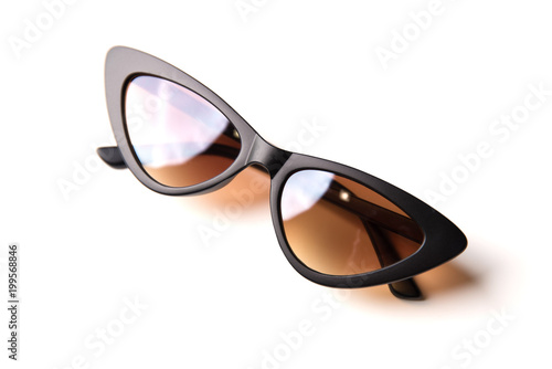 Stylish sunglasses with matte rim isolated on white background