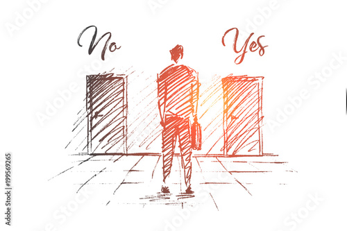 Vector hand drawn No Yes business solution concept sketch.