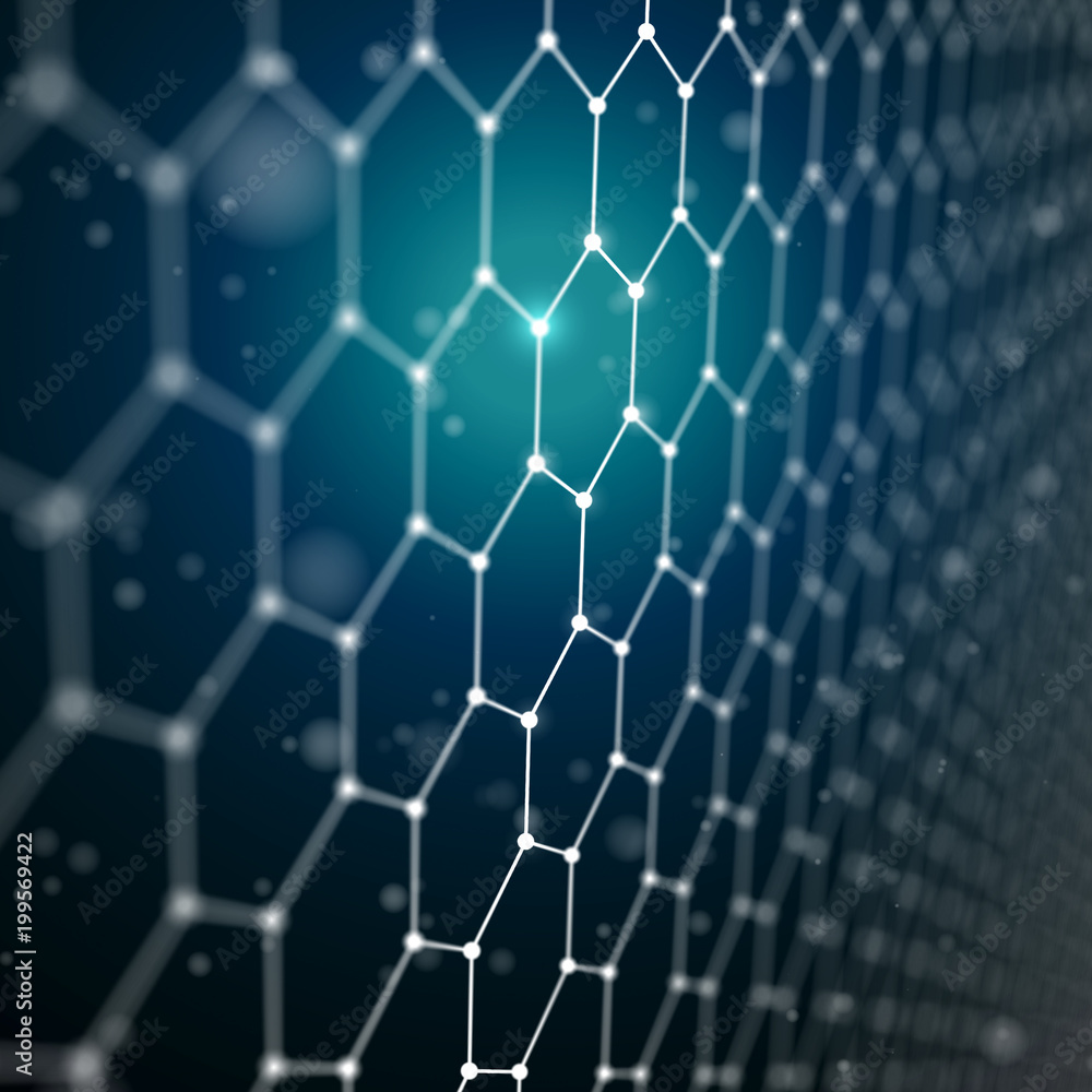 Futuristic Hexagon Pattern Abstract Background. 3d Render Illustration. Space surface. Dark sci-fi backdrop. Dots and lines connections. Science and technology concept. Big data macro wireframe. Futuristic Hexagon Pattern Abstract Background. 3d Render Illustration. Space surface. Dark sci-fi backdrop. Dots and lines connections. Science and technology concept. Big data macro wireframe.