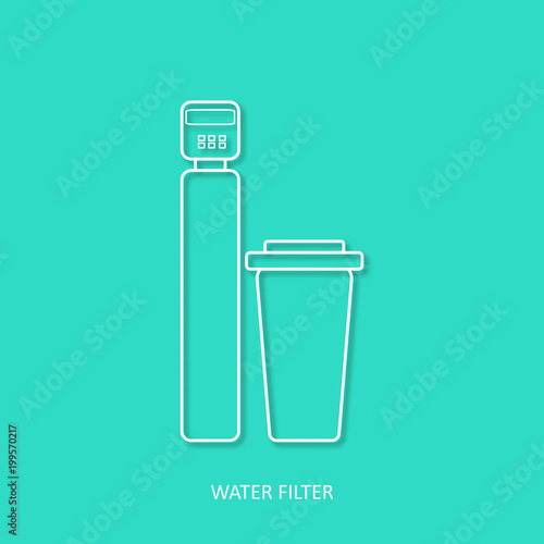 Water filter simple outline vector icon. Drink and home water purification filters.   Water softener filter vector icon  Isolated design element in trendy paper art 3d style.