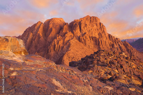 Amazing Sunrise at Sinai Mountain, Mount Moses with a Bedouin, Beautiful view from the mountain 