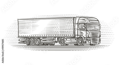 European Truck hand drawn illustration. Vector.
