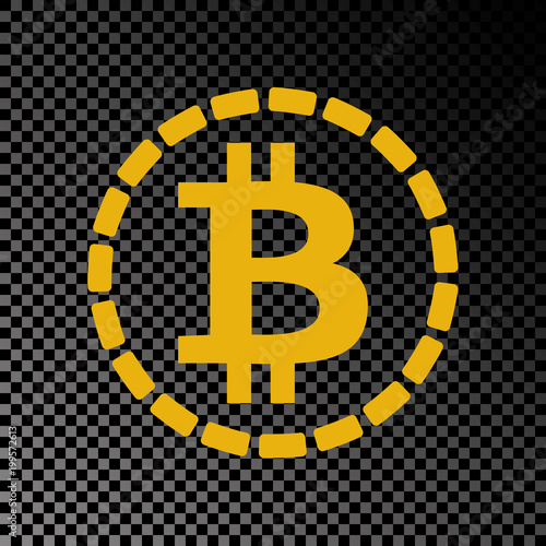 Golden bitcoin coin symbol with gold chain. Crypto currency golden coin bitcoin icon isolated on black transparent background. Flat vector illustration.