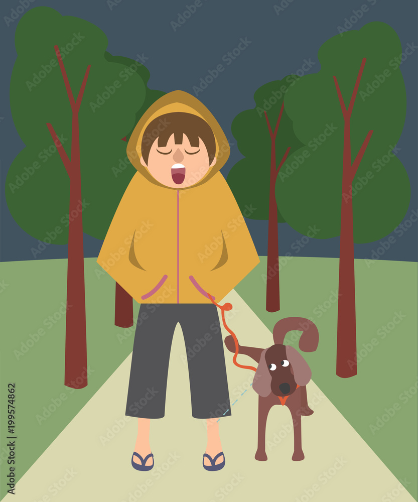 sleepy person walking the dog vector cartoon Stock Vector | Adobe Stock