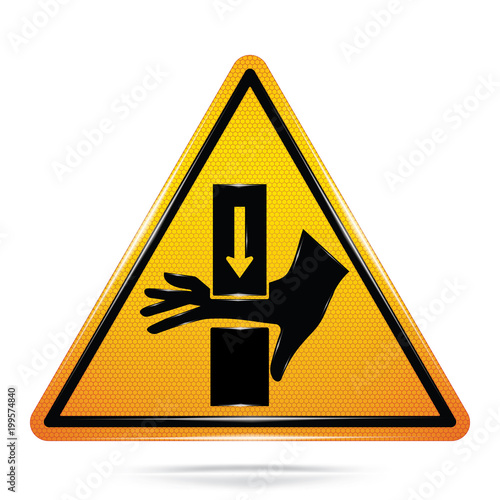 Vector and illustration of graphic style,Danger keep hand away symbol,Yellow triangle Warning Dangerous icon on white background, Attracting attention Security First sign,Idea for presentation,EPS10.