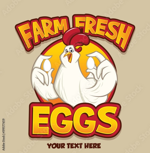 Funny sweet chicken Show egg with two hand vector character illustration 