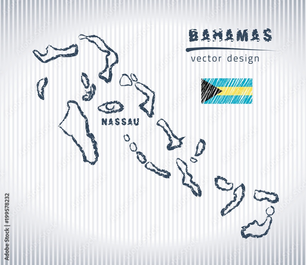 Bahamas vector chalk drawing map isolated on a white background Stock