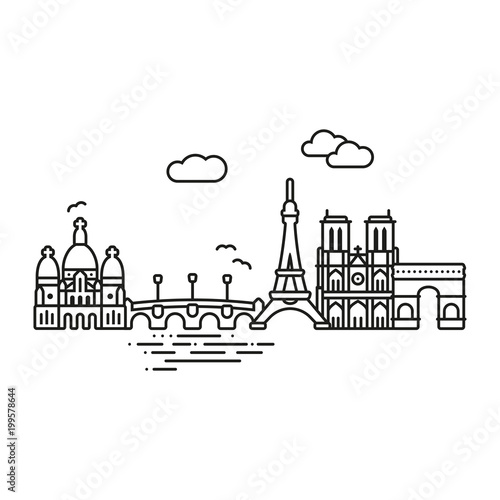 Paris cityscape line icon style vector illustration