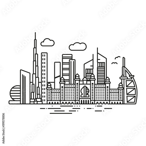 Dubai cityscape  line icon style vector illustration