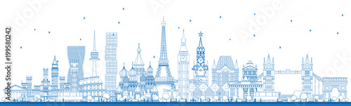 Outline Famous Landmarks in Europe. Vector Illustration.
