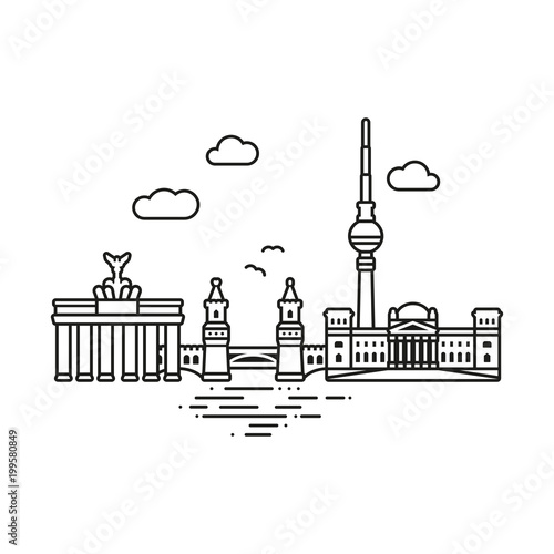 Berlin Cityscape line icon style vector illustration