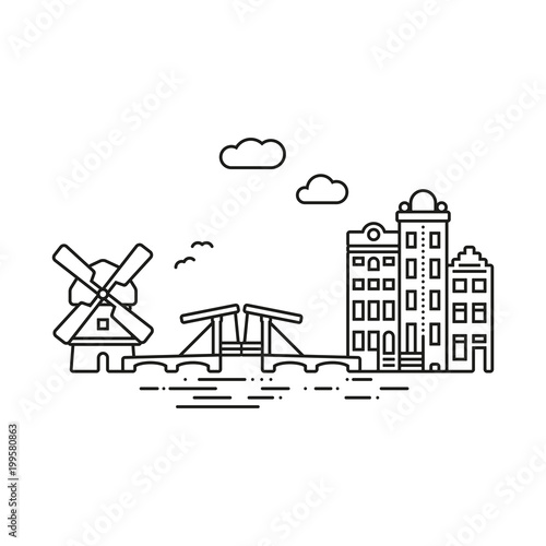 Amsterdam city line icon style vector illustration