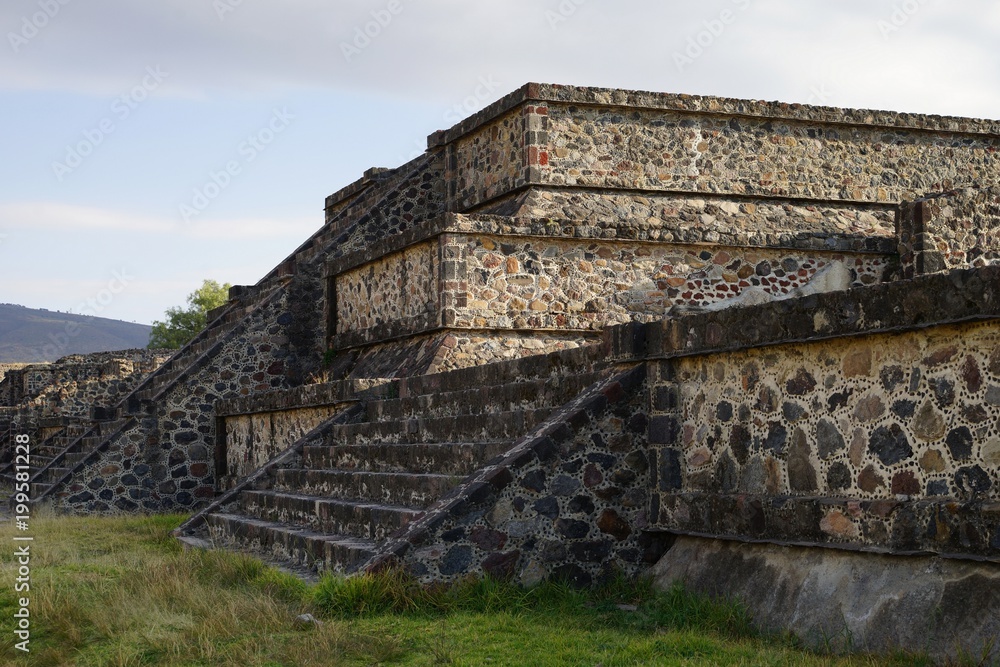 Corner view of a small pyramid in Teotihuacan archeological site, Mexico