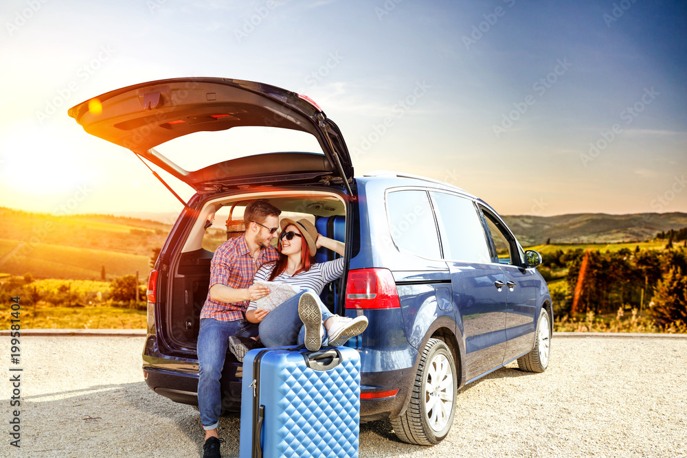 summer car on road and free space for your decoration. summer car on road and free space for your decoration.