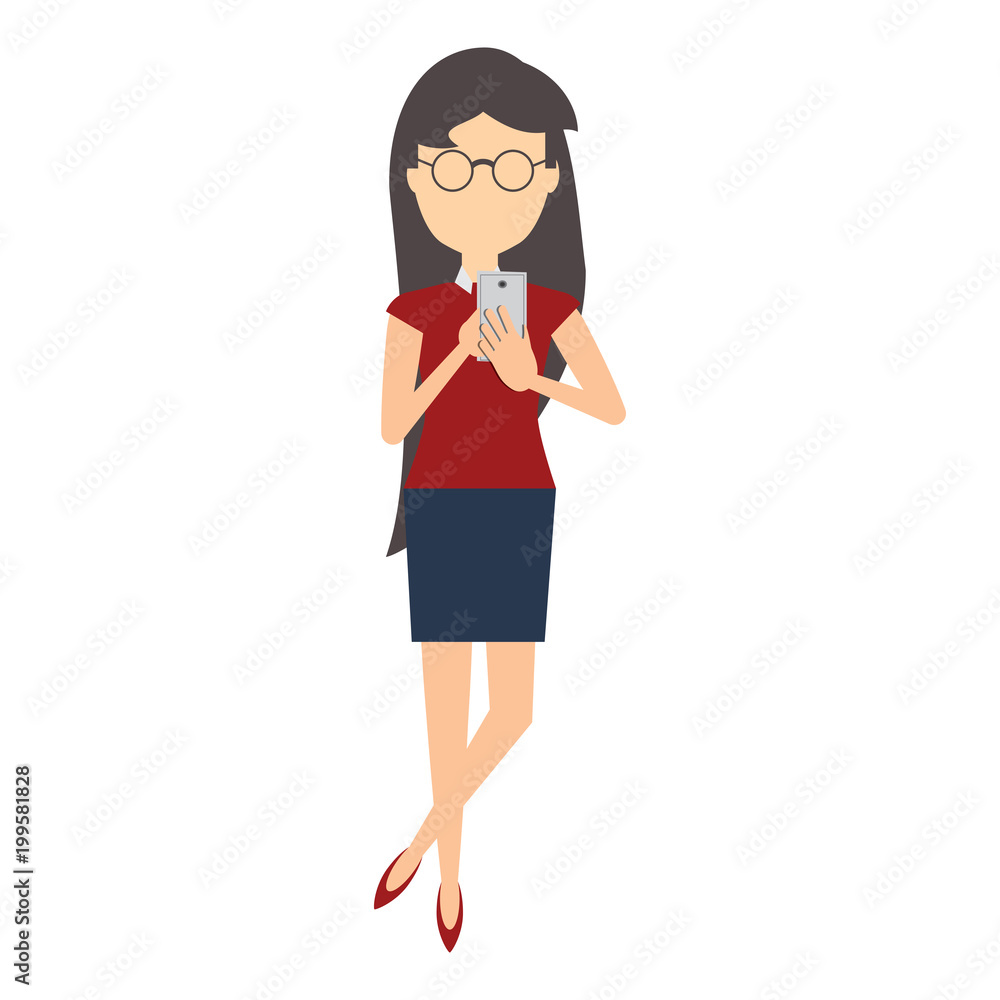 avatar businesswoman using a cellphone over white background, colorful design. vector illustration avatar businesswoman using a cellphone over white background, colorful design. vector illustration
