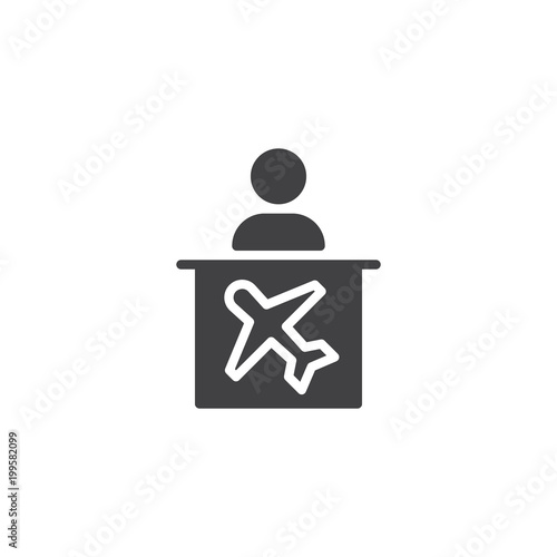Airport help desk vector icon. filled flat sign for mobile concept and web design. Airline information desk simple solid icon. Symbol, logo illustration. Pixel perfect vector graphics