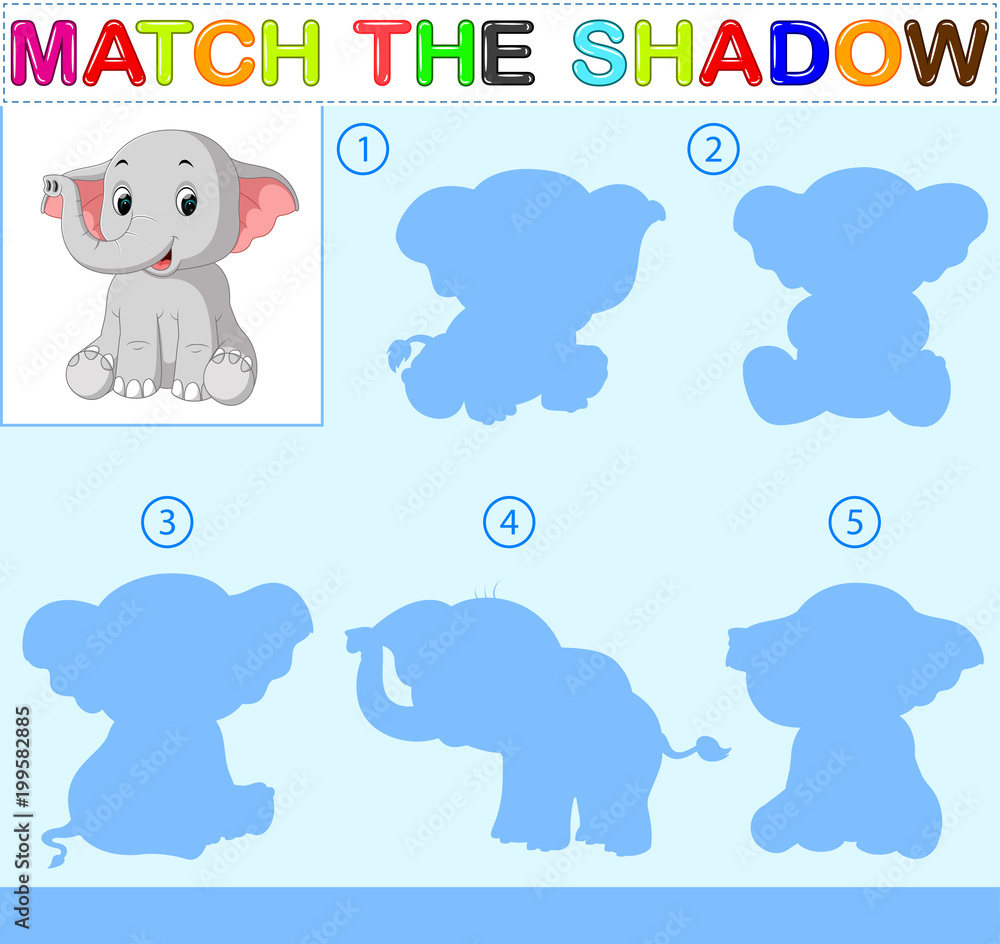 Naklejka premium Find the correct shadow of the elephant