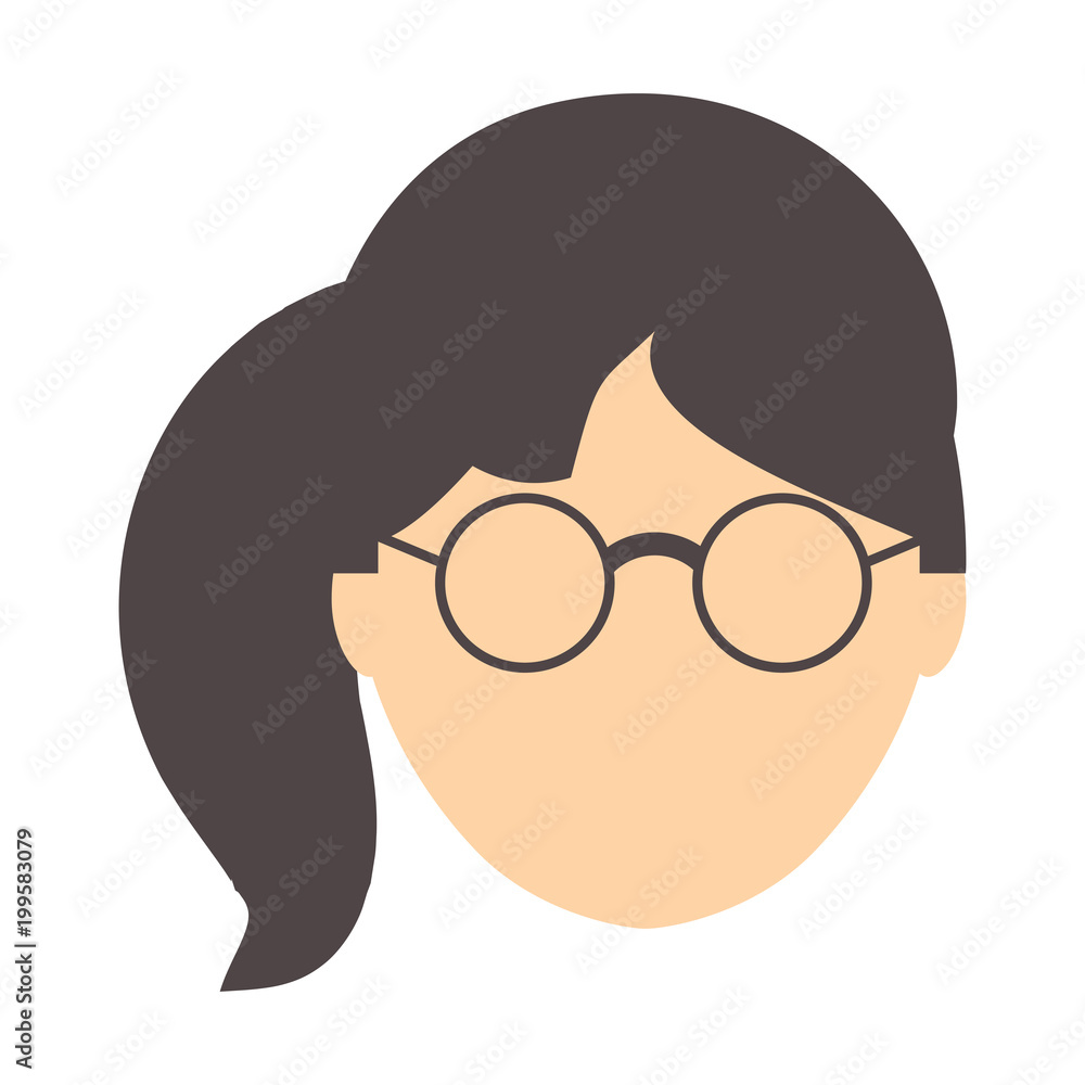 avatar woman with glasses and pony tail over white background, colorful design. vector illustration