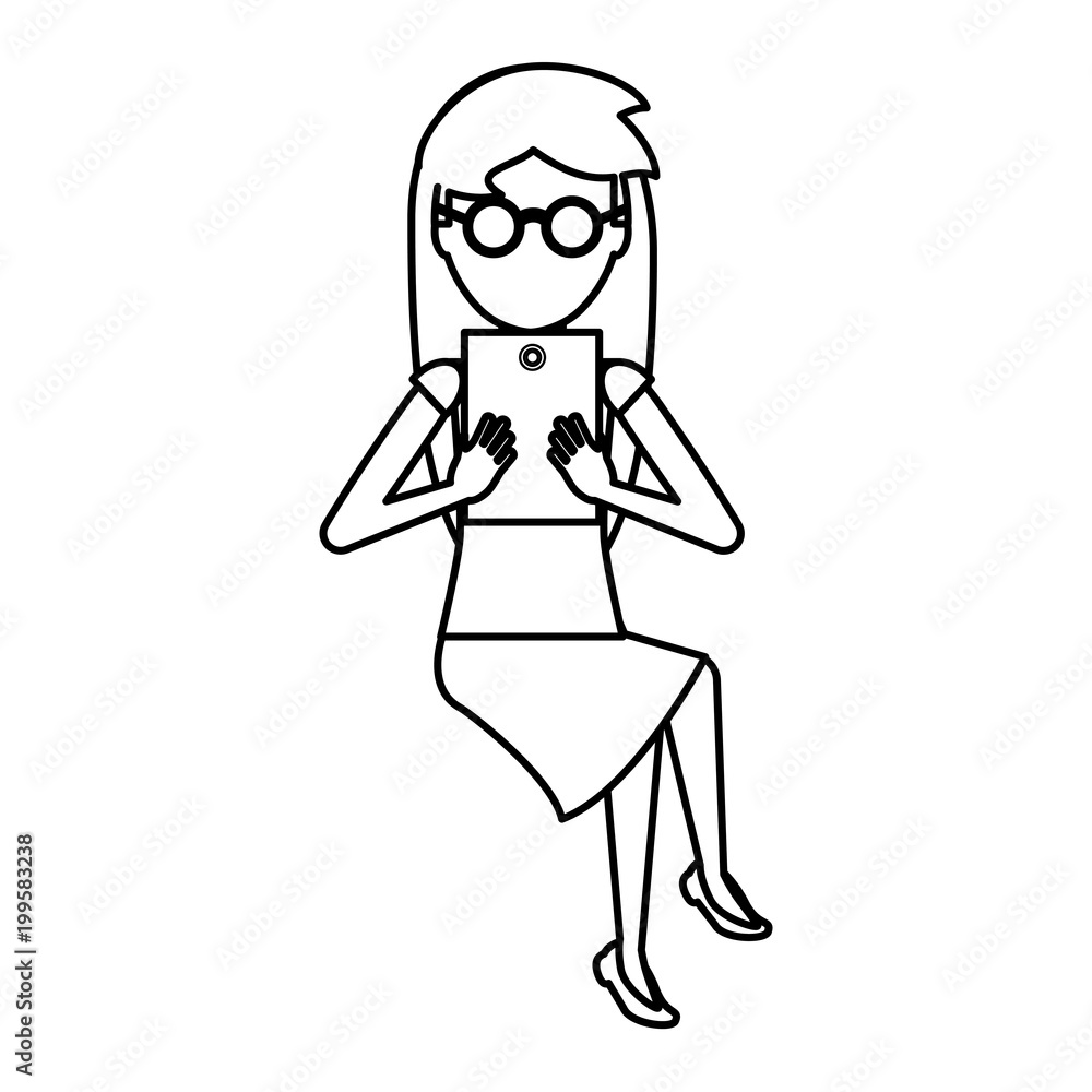 avatar woman sitting and using a tablet over white background, vector illustration avatar woman sitting and using a tablet over white background, vector illustration