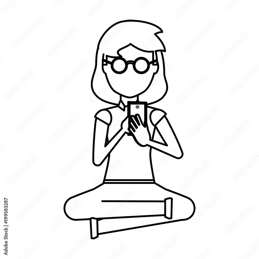 avatar woman sitting and using a cellphone over white background, vector illustration avatar woman sitting and using a cellphone over white background, vector illustration