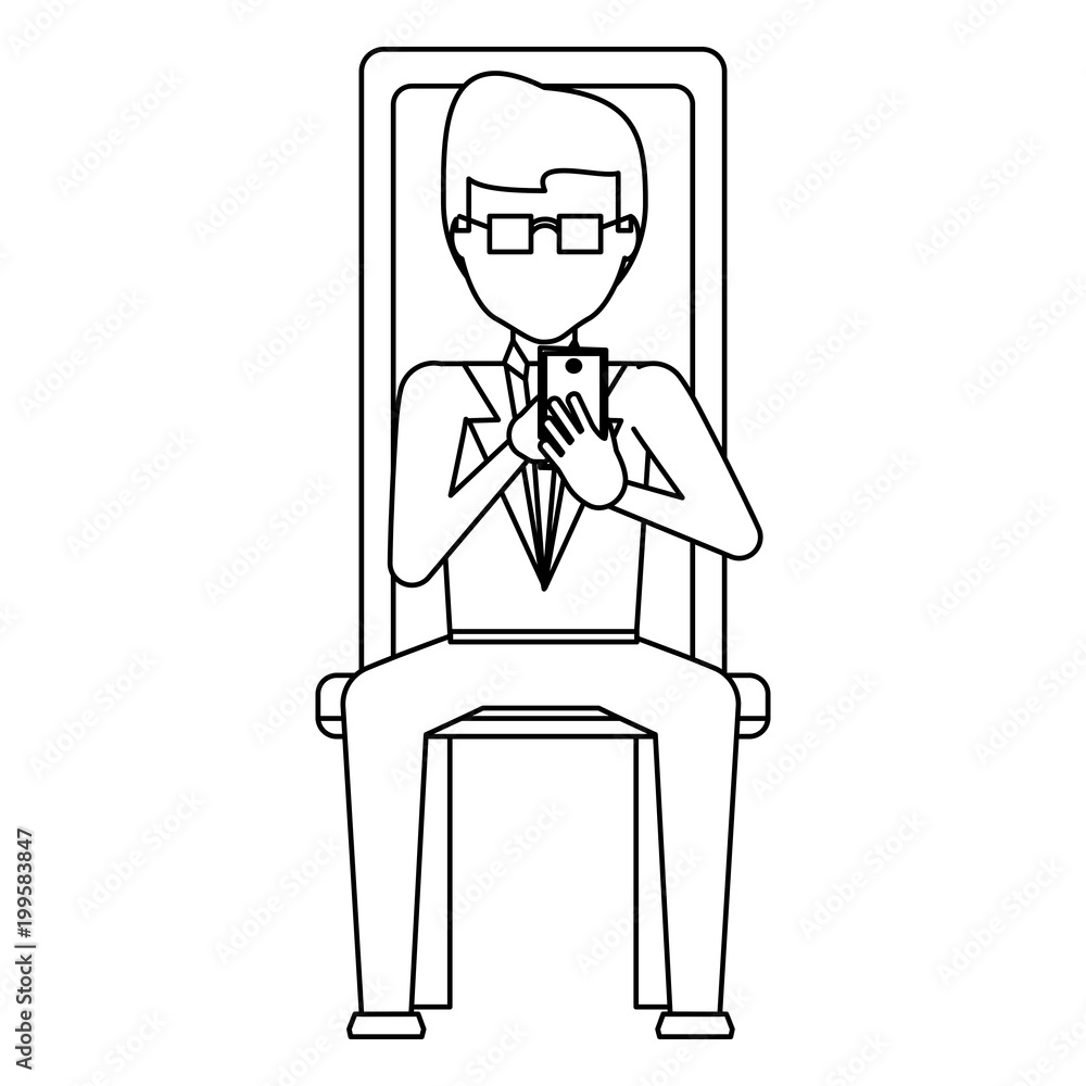 avatar businessman using a cellphone and sitting on a chair over white background, vector illustration avatar businessman using a cellphone and sitting on a chair over white background, vector illustration