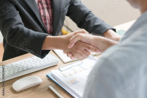 Business consultant shaking hands with client