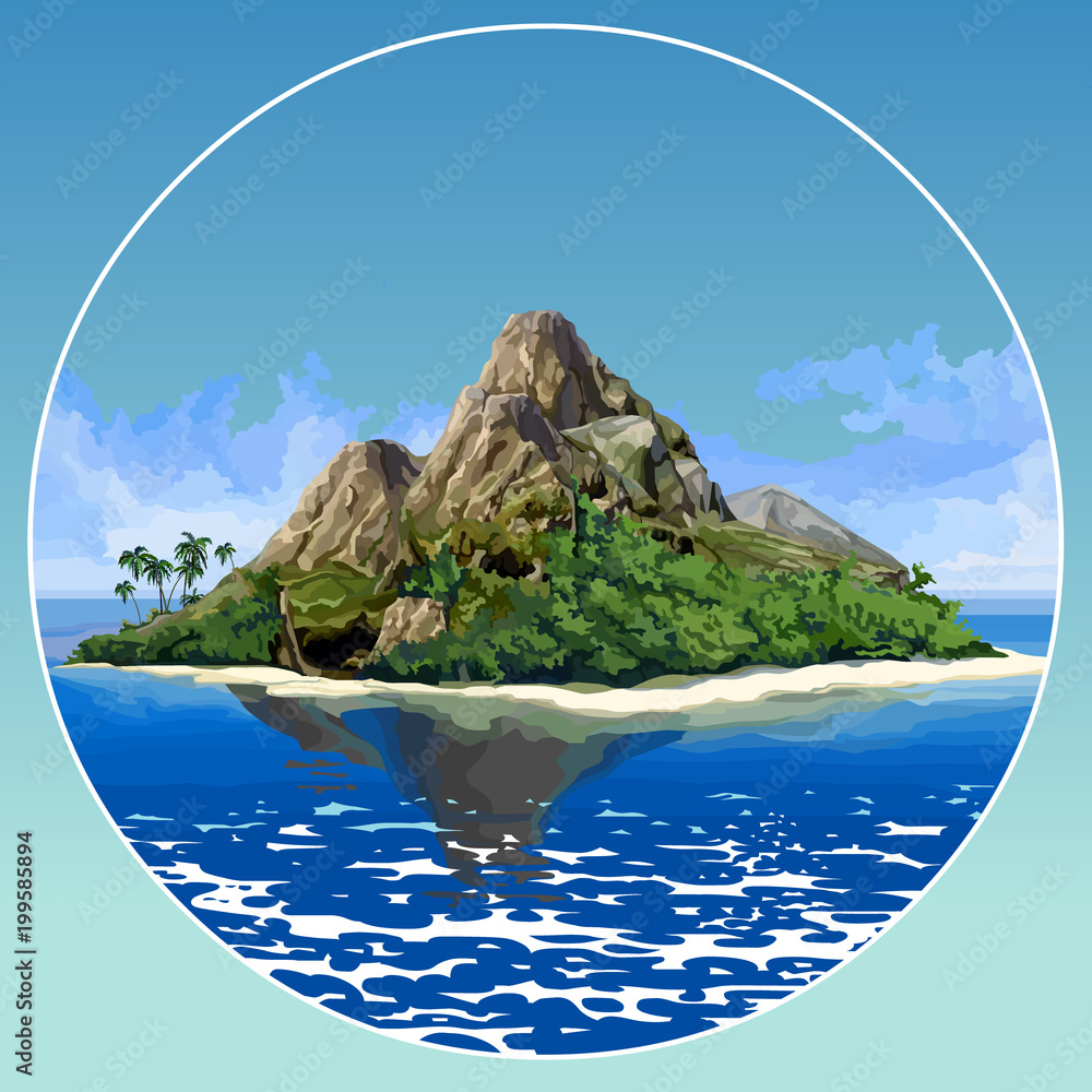 Obraz na plátně painted beautiful tropical island with mountains in the blue sea