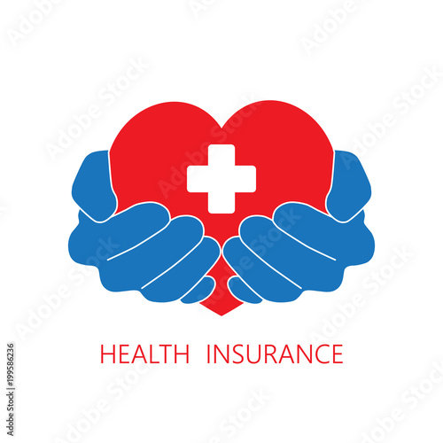 Health insurance icon logo vector graphic design. Hands and red cross.