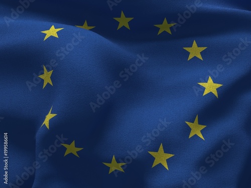 Texture of a fabric with the image of the flag of European Union, waving in the wind.