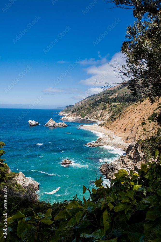 Big Sur National Park, California and Waves Breaking in the Distance on a Rocky Coastline Shore
