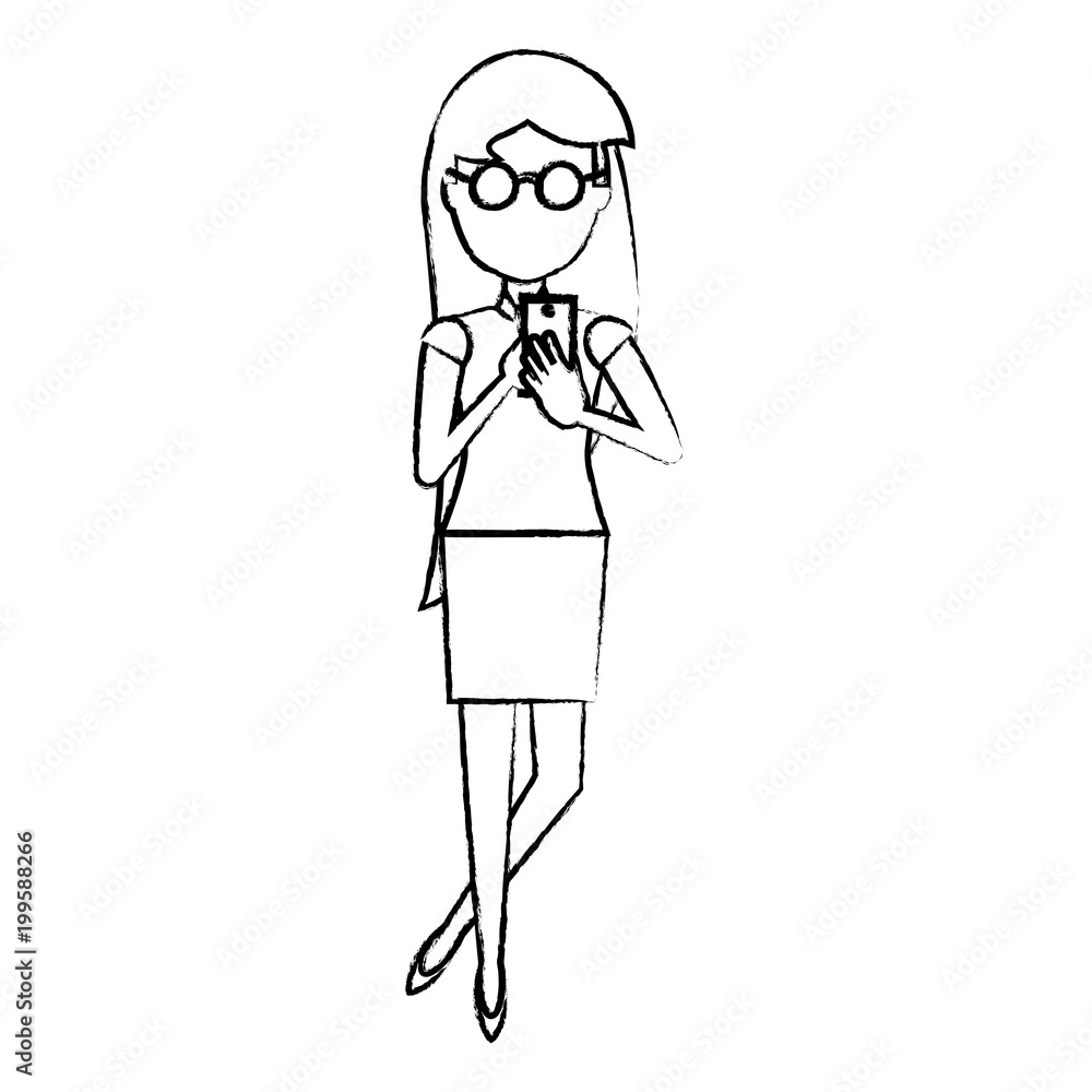 sketch of avatar businesswoman using a cellphone over white background, vector illustration sketch of avatar businesswoman using a cellphone over white background, vector illustration
