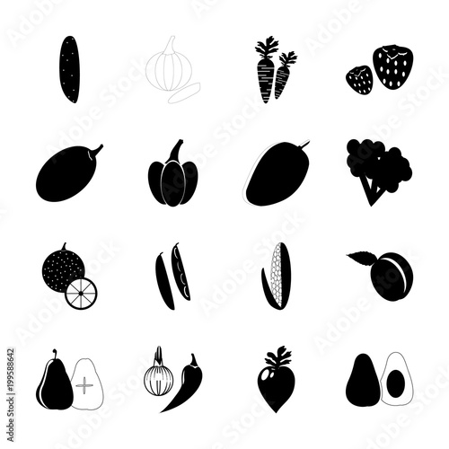 icon Fruits And Vegetables with sweet pepper, bean, carrots, carrot and salad