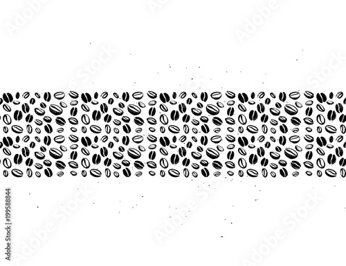 Vector seamless coffee backdrop design with hand drawn coffee beans isolated on white background. Ink drawing, coffee seeds. Packaging design, wallpaper, banner etc.
