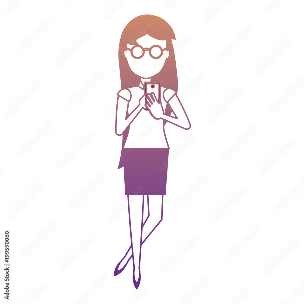 avatar businesswoman using a cellphone over white background, colorful design. vector illustration avatar businesswoman using a cellphone over white background, colorful design. vector illustration