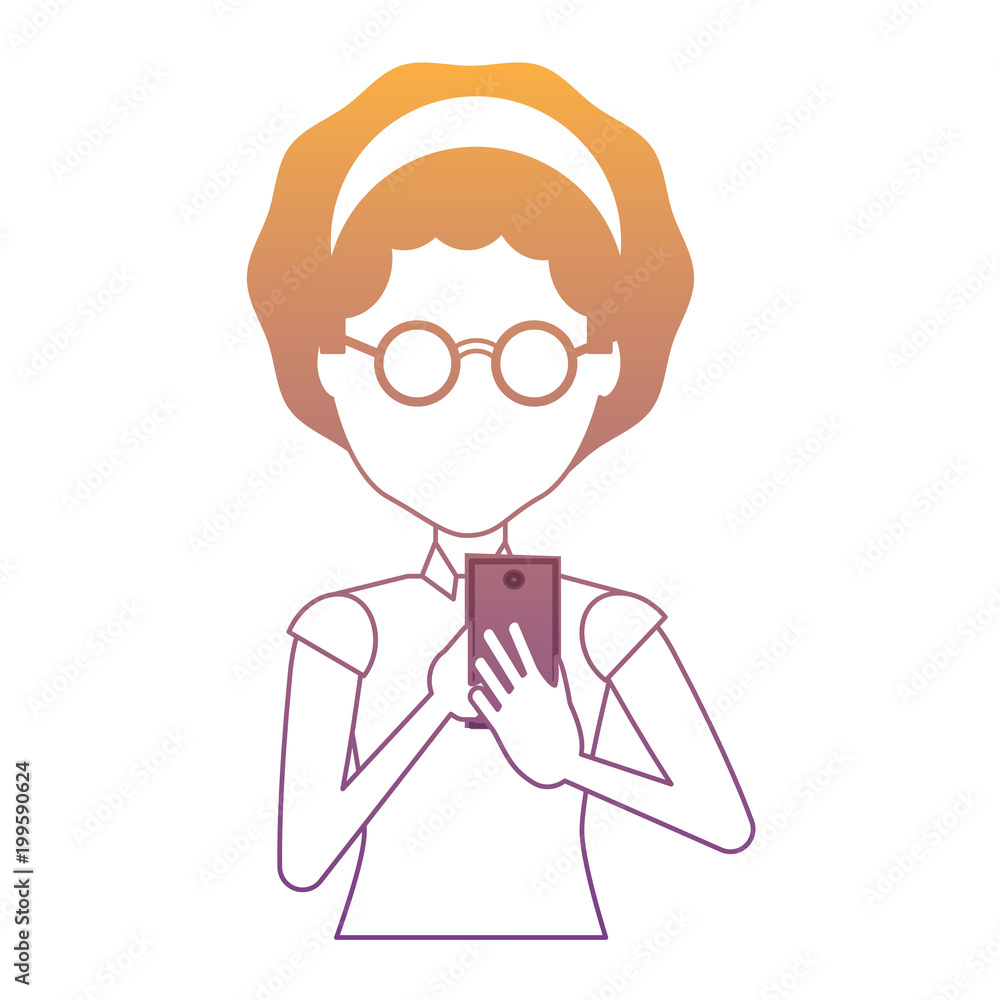 avatar woman with glasses and using a cellphone over white background, colorful design. vector illustration avatar woman with glasses and using a cellphone over white background, colorful design. vector illustration