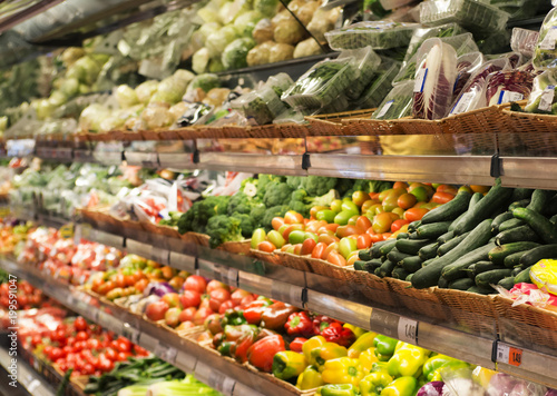 fruit and vegetables department in a supermarket, fresh products    