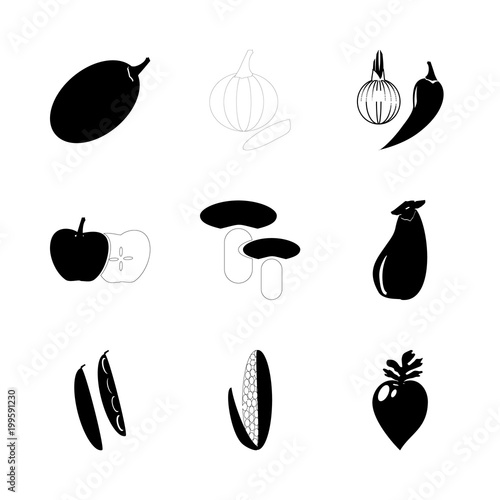 icon Fruits And Vegetables with mushroom, forest, vitamin, citrus fruit and mango