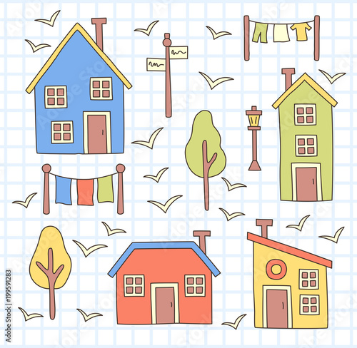 Village houses vector set