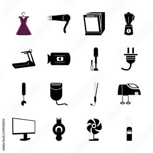 icon Electronic with hair salon, umbrella, computer, machine and clean