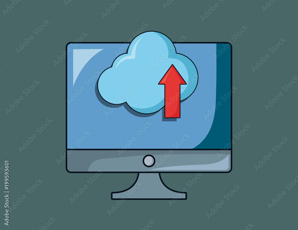 seo design with computer and cloud storage over gray background, colorful design. vector illustration seo design with computer and cloud storage over gray background, colorful design. vector illustration
